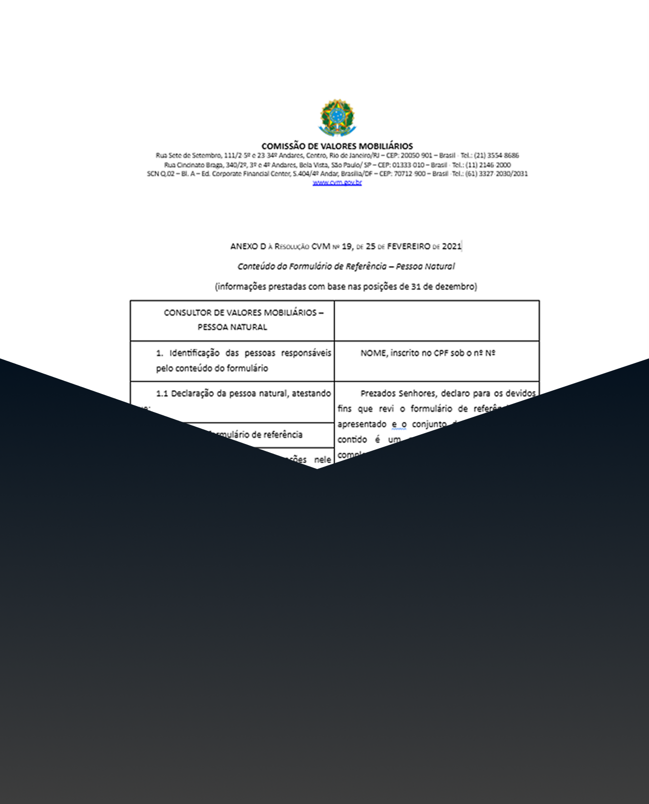 Modelos de Documentos para Registro de Consultor de Investimentos à CVM